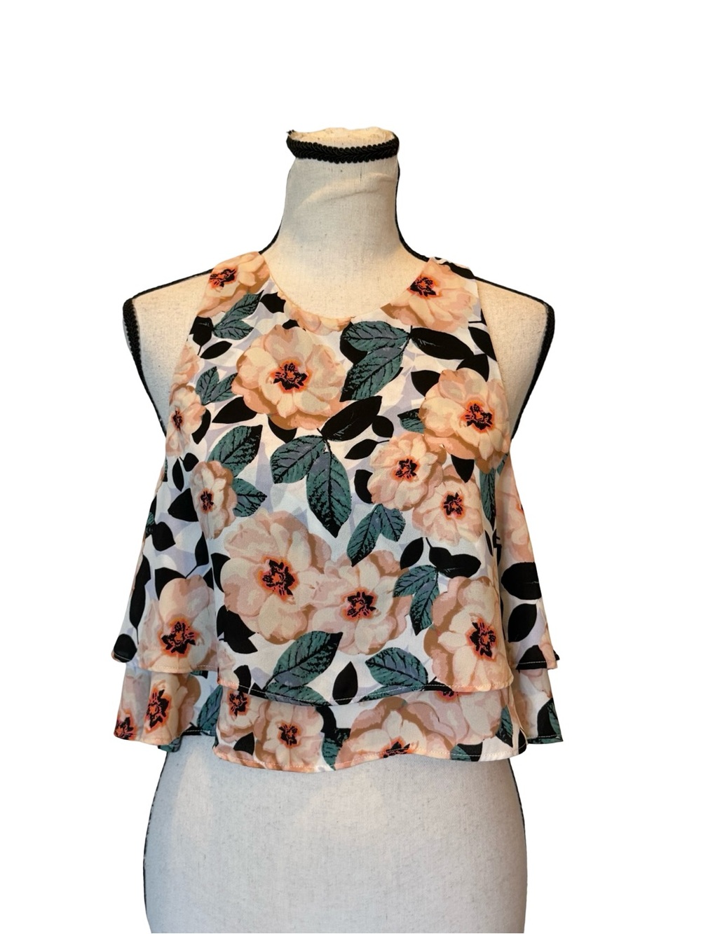 Show Me Your Mumu King Crop Top Small Peach Floral Layered Ruffle Boho